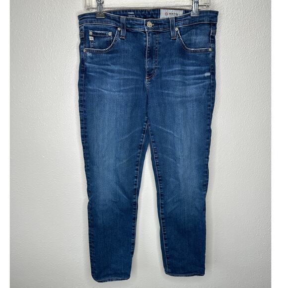 AG Medium Dark Wash Prima Cigarette Leg Whiskered Jeans 30R - Picture 2 of 13